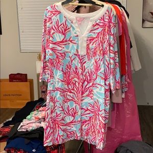 Lilly Pulitzer vintage Pink & Aqua Coral-Print Tunic